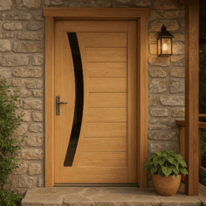 Porta Angelim Pedra Alto Padrão Vidro Curvo 210x100